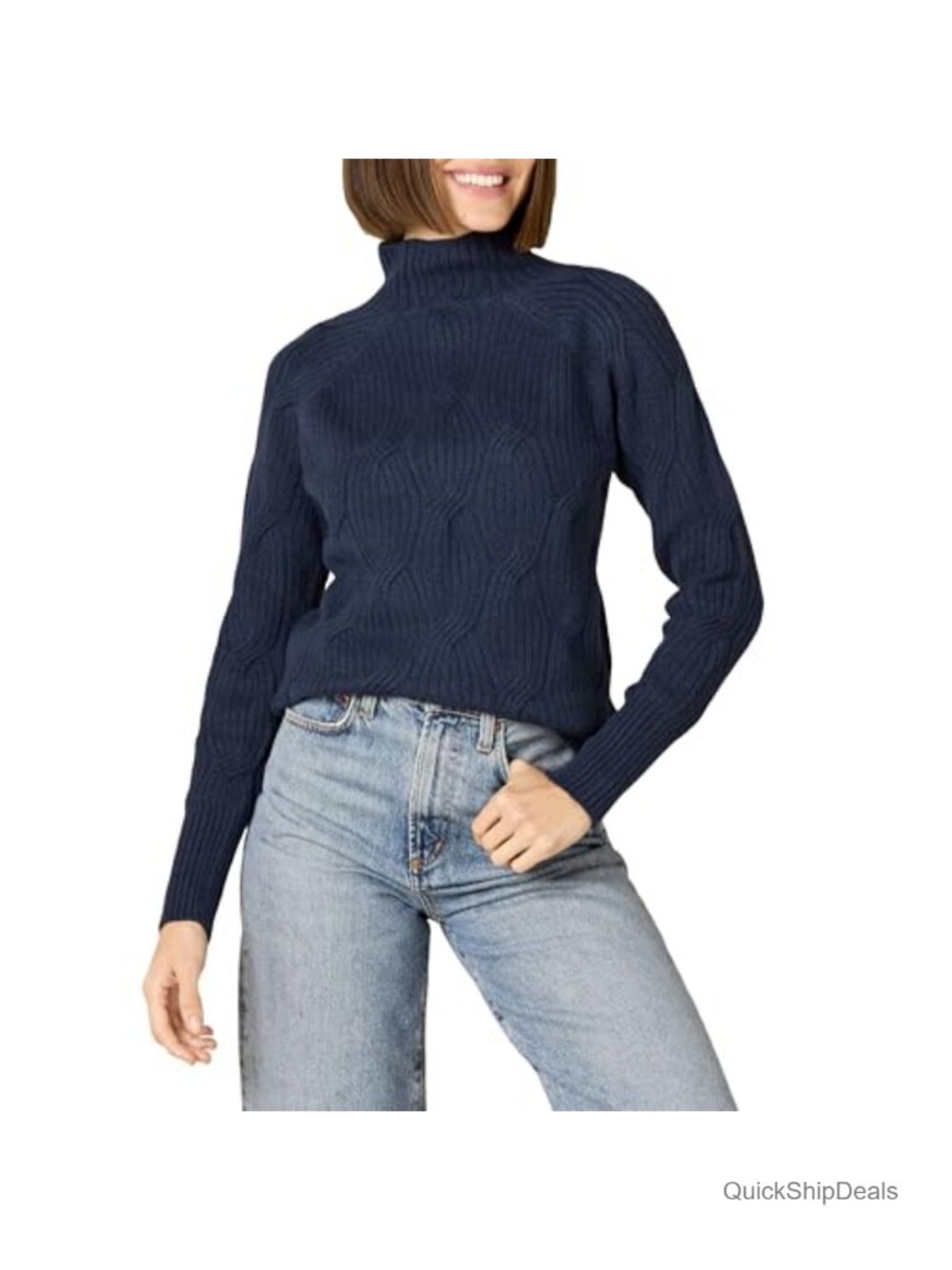 Women's Winter Long-Sleeve Cable Knit Sweater, Soft Touch Funnel Neck, Cozy